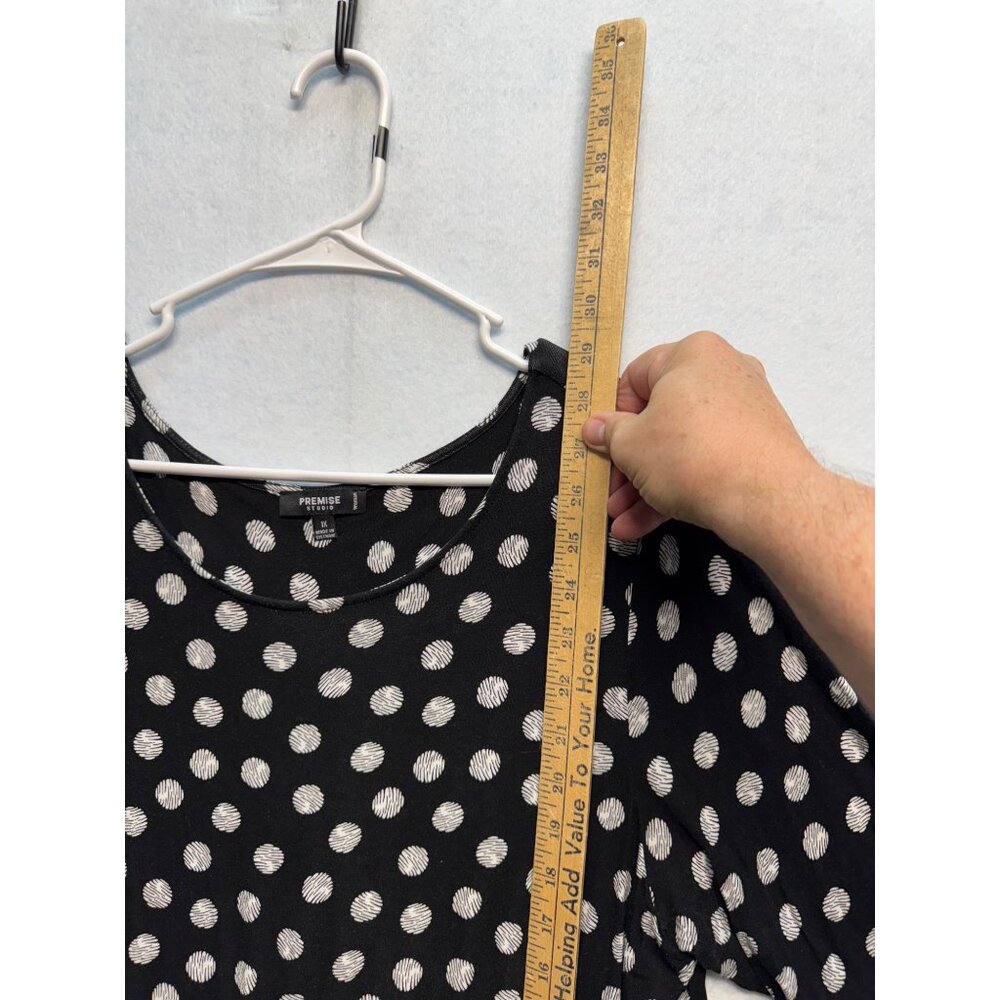 Black & White Polka Dot 3/4 Sleeve Top Womens 1X Premise Studio Lightweight - Picture 5 of 9